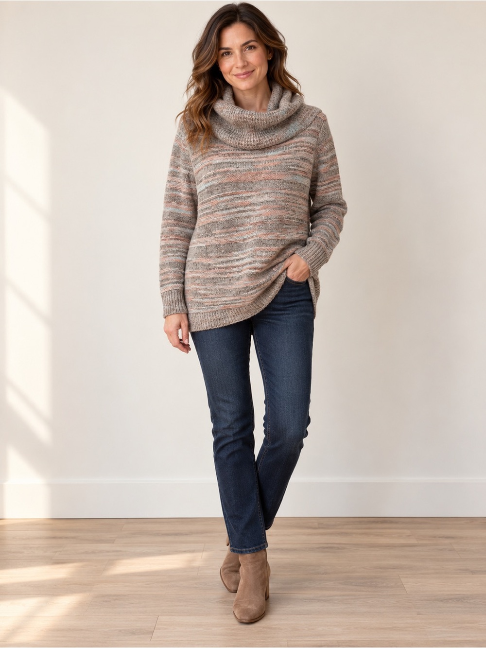 Charlie B Striped Cowl-Neck Sweate Stripe Multicolour – Size M